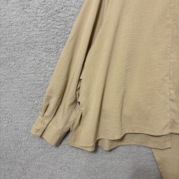 Work Casual Wrap Blouse Beige Tie Front Lightweight Top 18 Eloquii - Picture 9 of 14